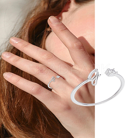 1Pc Letter Brass Rhinestone Open Cuff Rings for Women AJEW-LP0004-47J-S-1