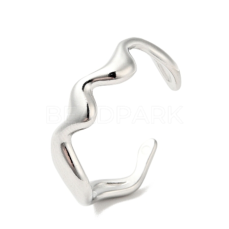 304 Stainless Steel Wave Open Cuff Ring for Women RJEW-C040-02P-1