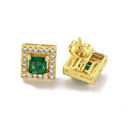 Square Brass Micro Pave Clear Cubic Zirconia Stud Earrings EJEW-G387-03G-1