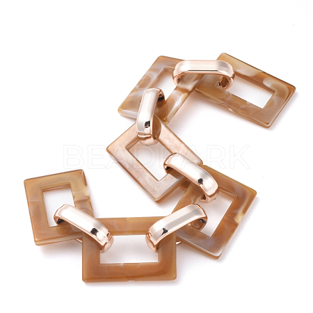 Imitation Gemstone Style Acrylic Handmade Rectangle Link Chains X-AJEW-JB00518-03-1