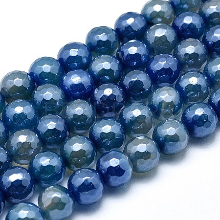 Electroplated Natural Agate Beads Strands G-O164-14-8mm-1