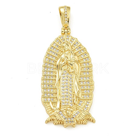 Virgin Mary Theme Rack Plating Brass Micro Pave Clear Cubic Zirconia Pendants KK-Z067-06G-07-1