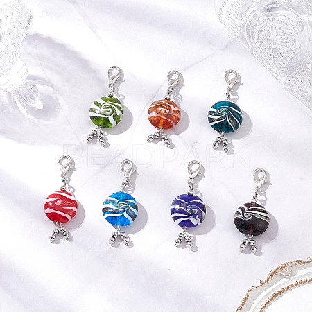 Flat Round Handmade Lampwork Pendant Decoration HJEW-JM03811-1