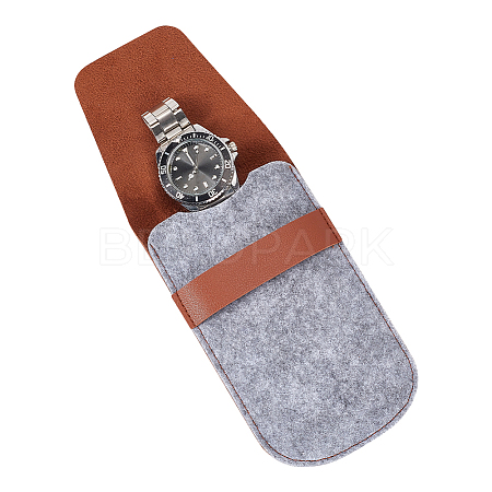 Portable PU Leather & Felt Single Watch Pouch Storage Bags ABAG-WH0248-501B-1
