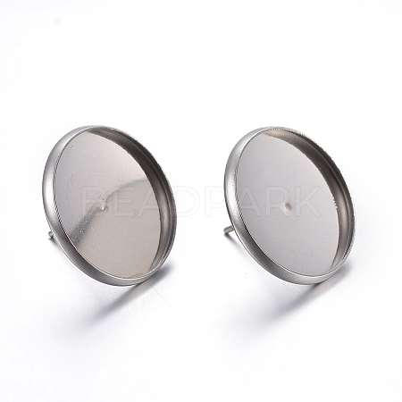 Flat Round 304 Stainless Steel Stud Earring Settings STAS-I323-6mm-P-1