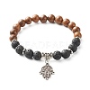 Natural Wenge Wood & Lava Rock Beads Charm Bracelets Set BJEW-JB07007-6