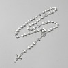 Jesus Cross Virgin Zinc Alloy Pendant Glass Pearl Round Rosary Bead Necklaces for Women Men NJEW-WH0022-21-1