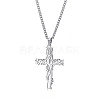 Stainless Steel Tree of Life Cross Pendant Curb Chain Necklaces PW-WGAB092-01-1