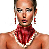 Alloy & Natural Shell & Wood Bead Necklaces & Dangle Earrings for Women FS-WG28A7F-01-2