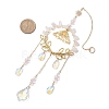 Brass Butterfly & Natural Rose Quartz Chips Pendant Decorations HJEW-TA00259-3