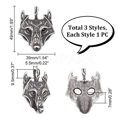 3Pcs 3 Colors 304 Stainless Steel Pendants STAS-UN0055-81-1