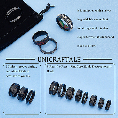 22Pcs 22 Style 201 & 304 Stainless Steel Grooved Finger Ring Settings STAS-UN0044-14-1