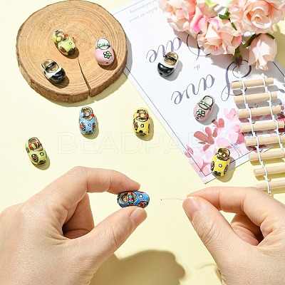 10Pcs 5 Colors Handmade Printed Porcelain Beads PORC-CJ0001-33-1