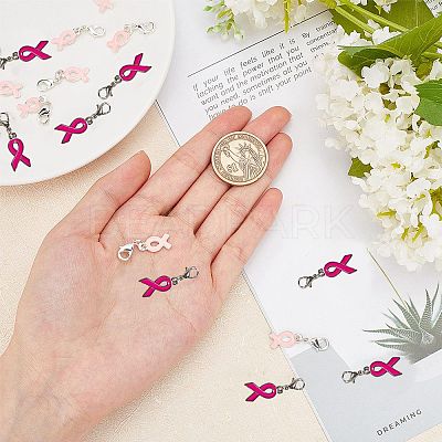 October Breast Cancer Pink Awareness Ribbon Alloy Enamel Pendants ENAM-SC0001-69-1