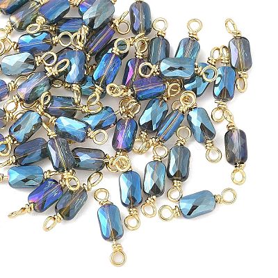 Electroplate Glass Faceted Rectangle Connector Charms KK-C097-05G-05-1