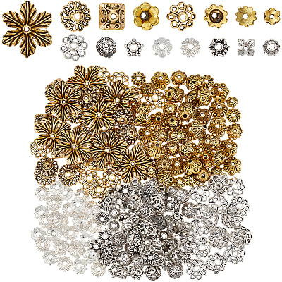 320Pcs 16 Styles Tibetan Style Alloy 4-Petal Bead Caps TIBE-PA0001-22-1