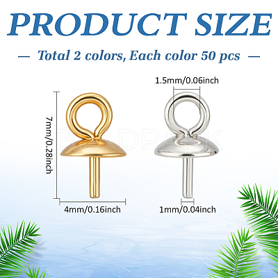100Pcs 2 Colors PVD Vacuum Plating 304 Stainless Steel Cup Pearl Peg Bails Pin Pendants STAS-ME0002-97-1