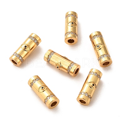Brass Micro Pave Clear Cubic Zirconia Tube Beads X-ZIRC-P086-04G-1