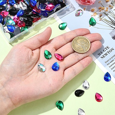 180Pcs 6 Colors Acrylic Rhinestone Flat Back Cabochons GACR-YW0001-04-1