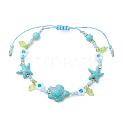 Ocean Theme Synthetic Turquoise & Glass Seed Beaded Bracelets BJEW-MZ00305-02-1