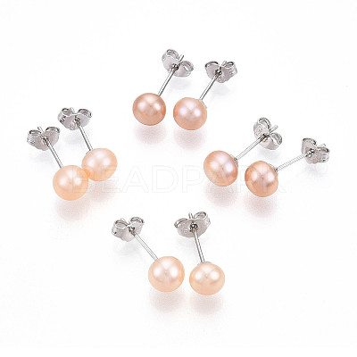 Pearl Ball Stud Earrings EJEW-Q701-01A-01-1