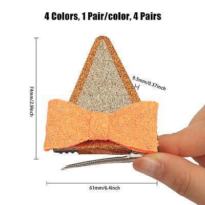 4 Pairs 4 Colors Glitter Bowknot Cat Ear Cloth Alligator Hair Clips PHAR-CA0001-004-1