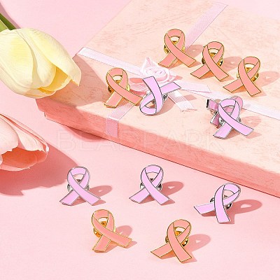12Pcs 2 Styles Breast Cancer Awareness Pink Ribbon Enamel Pin JEWB-FS0001-08-1