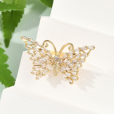 Butterfly Brass Micro Pave Colorful Cubic Zirconia Finger Rings for Women RJEW-G343-30G-02-1