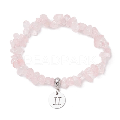Natural Rose Quartz Chip Beaded Stretch Bracelets BJEW-JB11133-05-1