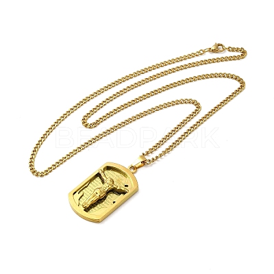 Jesus Rectangle Tag 201 Stainless Steel Pendant Necklace with Iron Box Chains NJEW-D048-07G-1
