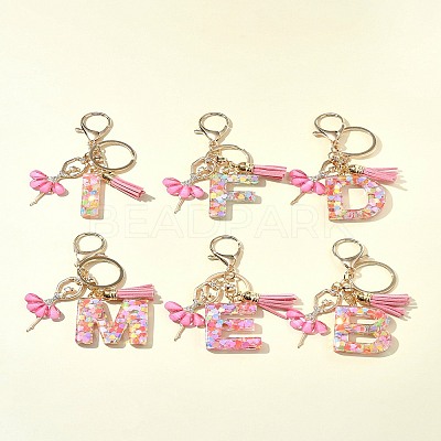 Letter A~Z Transparent Glitter Resin Pendant Keychains KEYC-FZ00024-12-1