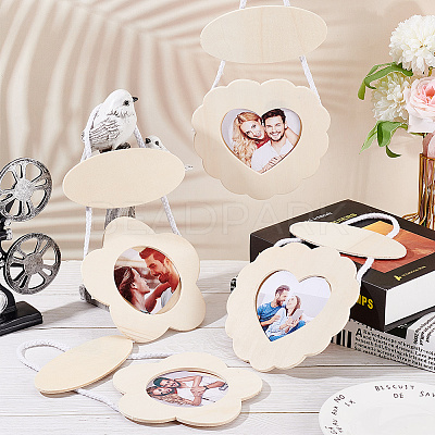 4Pcs 4 Styles Unfinished Natural Wood Hanging Photo Frame AJEW-OC0004-35-1