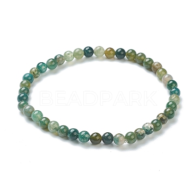 Natural Moss Agate Beaded Stretch Bracelets BJEW-D446-A-44-1