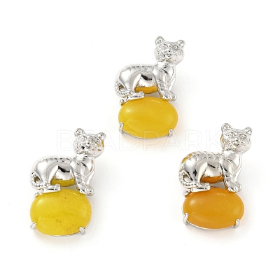 Natural & Synthetic Gemstone Tiger-Shaped Brass Pendants KK-C232-02P-RS-1