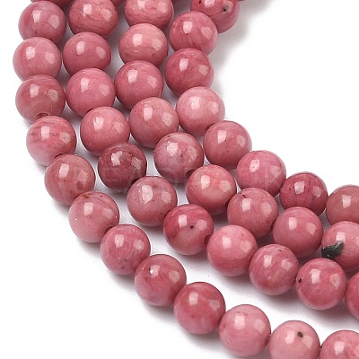 Natural Rhodonite Round Bead Strands G-G735-09-4mm-1