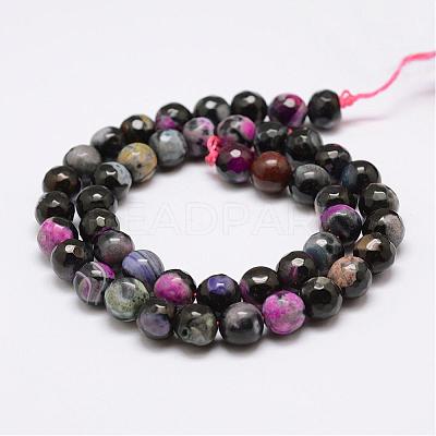 Faceted Natural Fire Crackle Agate Beads Strands G-F447-8mm-B08-1