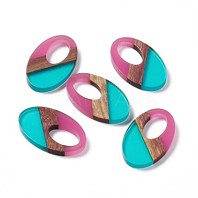 Transparent Resin & Walnut Wood Pendants RESI-M027-02H-1