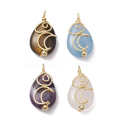 Natural Mixed Gemstone Copper Wire Wrapped Pendants PALLOY-JF02598-1