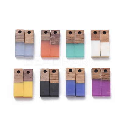 8 Colors Resin & Walnut Wood Pendants RESI-X0001-27-1