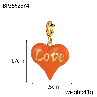 Heart with Word Love Charms 304 Stainless Steel Enamel Pendants STAS-OY004-10G-1