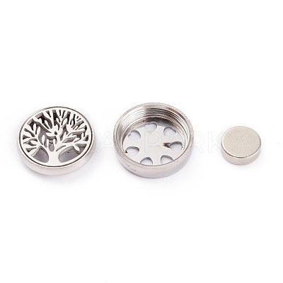 304 Stainless Steel Magnetic Diffuser Locket Aromatherapy Essential Oil Buckle AJEW-M027-11P-1