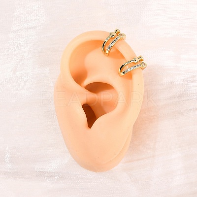 Brass Micro Pave Clear Cubic Zirconia C-Shaped with Heart Cuff Earrings EJEW-D328-05G-02-1