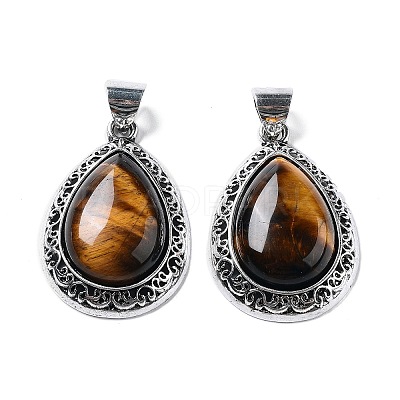 Natural Tiger Eye Teardrop Pendants G-A093-03AS-03-1