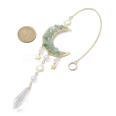 Alloy Cable Chains Moon Pendant Decorations HJEW-JM01841-03-1