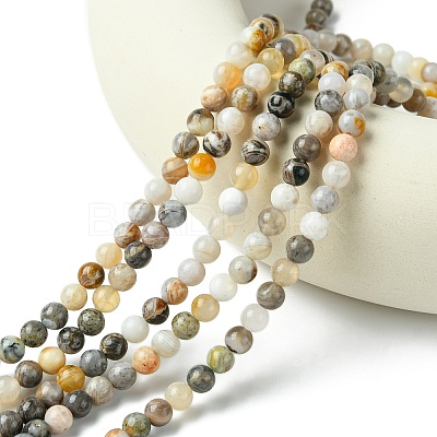 Natural Bamboo Leaf Agate Round Bead Strands G-M248-6mm-04-1