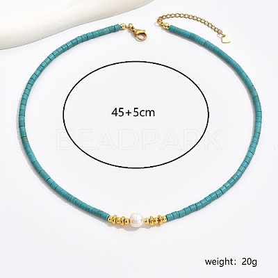 Synthetic Turquoise Column & Natural Pearl Beaded Necklace DK7962-1-1