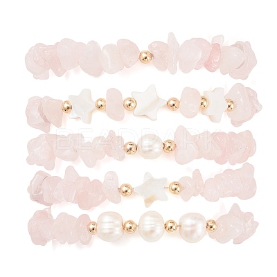 5Pcs 5 Style Natural Mixed Gemstone Chips Stretch Bracelets Set BJEW-JB09551-1