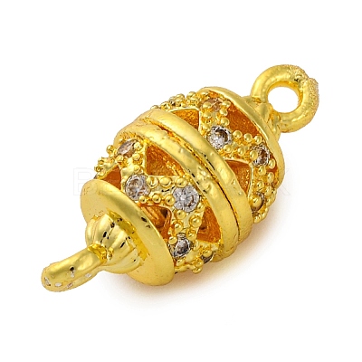 Brass Micro Pave Clear Cubic Zirconia Hollow Oval Connector Charms KK-A230-05B-G-1