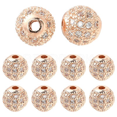 10Pcs Round Brass Micro Pave Cubic Zirconia Beads ZIRC-YW0001-26RG-1