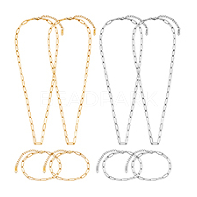 2 Styles 2 Colors 304 Stainless Steel Paperclip Chain Bracelets & Necklaces Sets SJEW-PH00003-1
